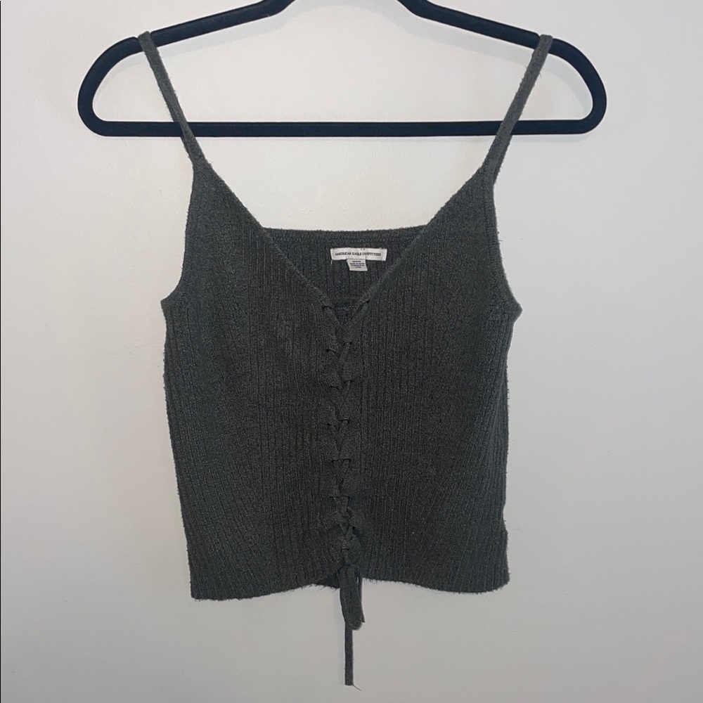 American Eagle Outfitters Charcoal Lace-Up Knit Cami